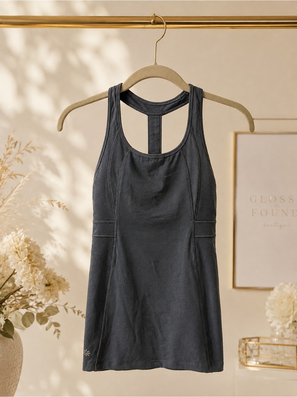 Athleta Stunner Tank Gray XXS Built In Bra T Back Workout Yoga Running
